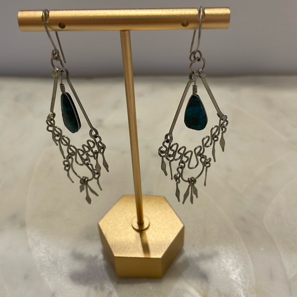 Vintage malachite dangle chandelier earrings